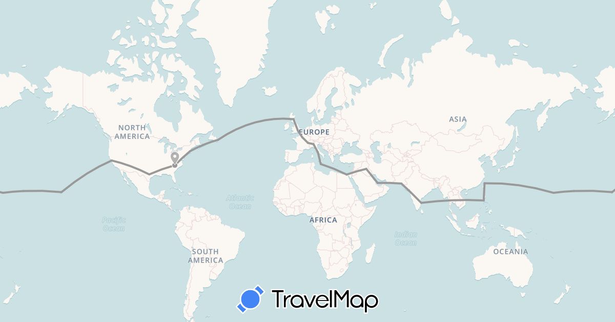 TravelMap itinerary: driving, plane in Canada, Switzerland, Egypt, France, United Kingdom, India, Iraq, Italy, Malta, Philippines, Pakistan, Qatar, Taiwan, United States (Africa, Asia, Europe, North America)
